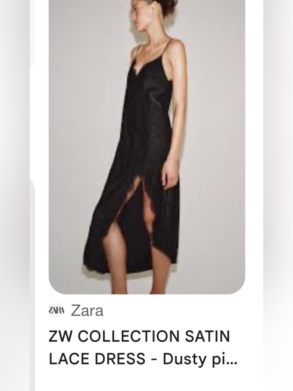 Zara Black Lace-Trim Midi Slip Dress